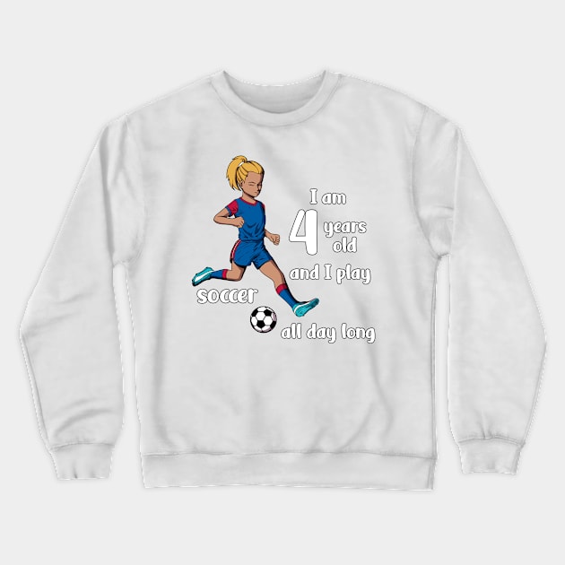 Girl kicks the ball - I am 4 years old Crewneck Sweatshirt by Modern Medieval Design